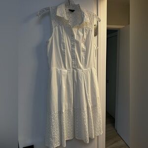Ann Taylor Collared White Sleeveless Dress